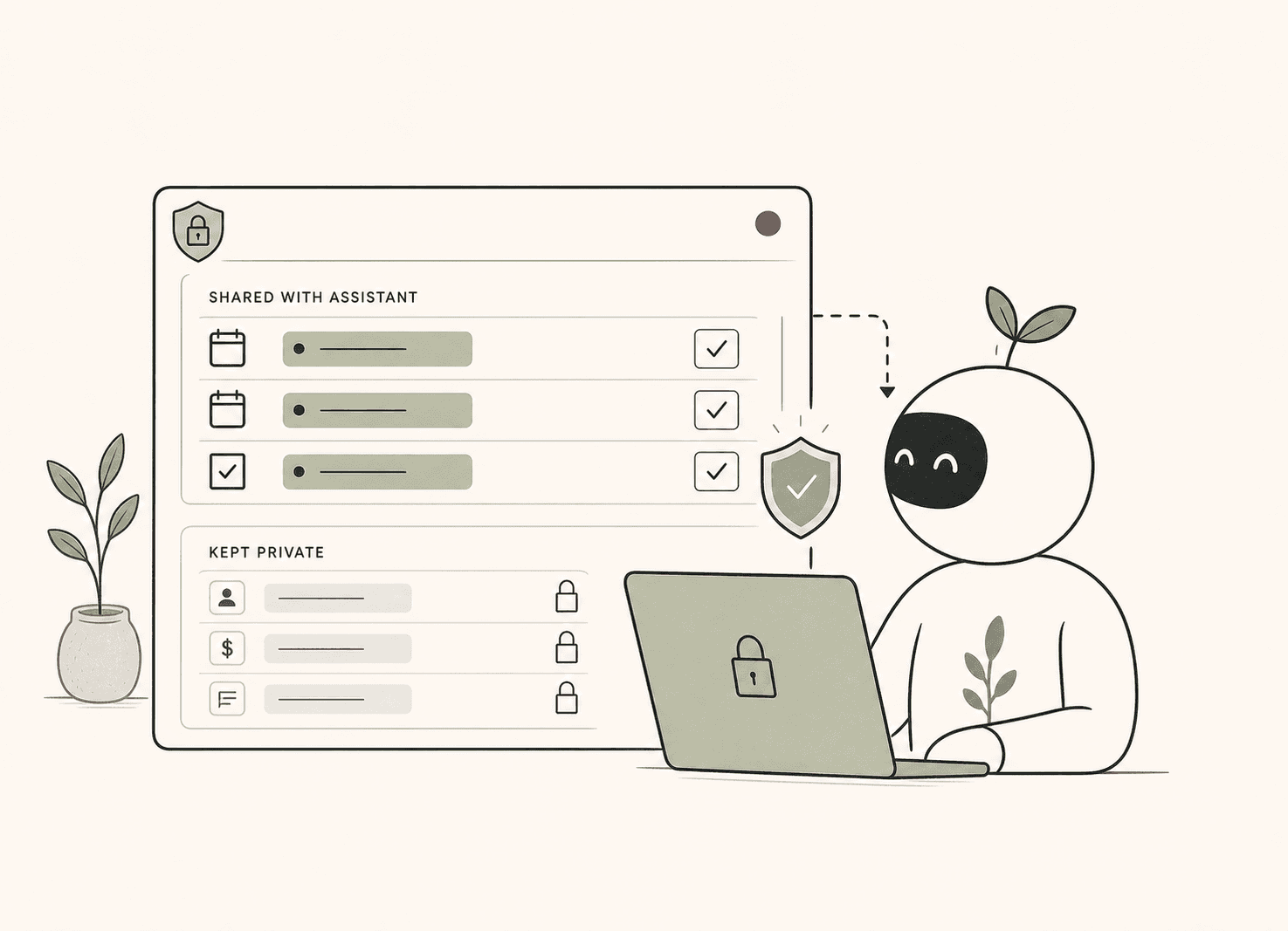 An AI assistant receiving selected information while private details stay locked