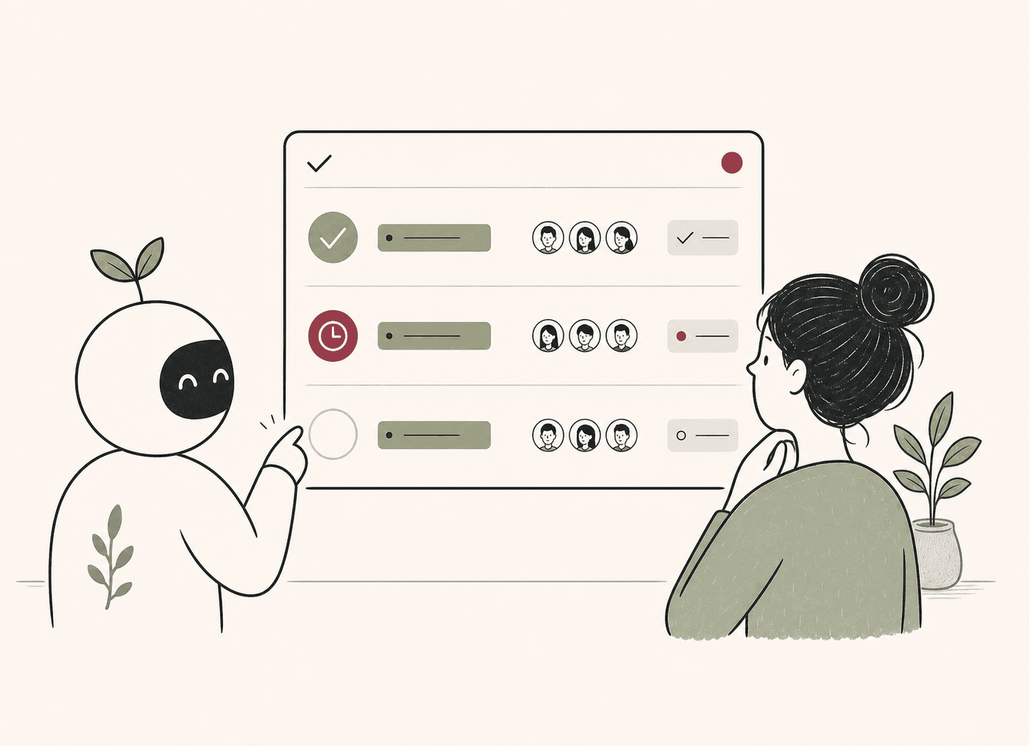 A person and an AI assistant working together on shared progress
